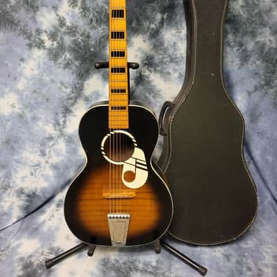 1960's Kay Musical Note Faux Tiger Stripe Parlor Student Guitar Pro Setup Original Soft Shell Case image 1