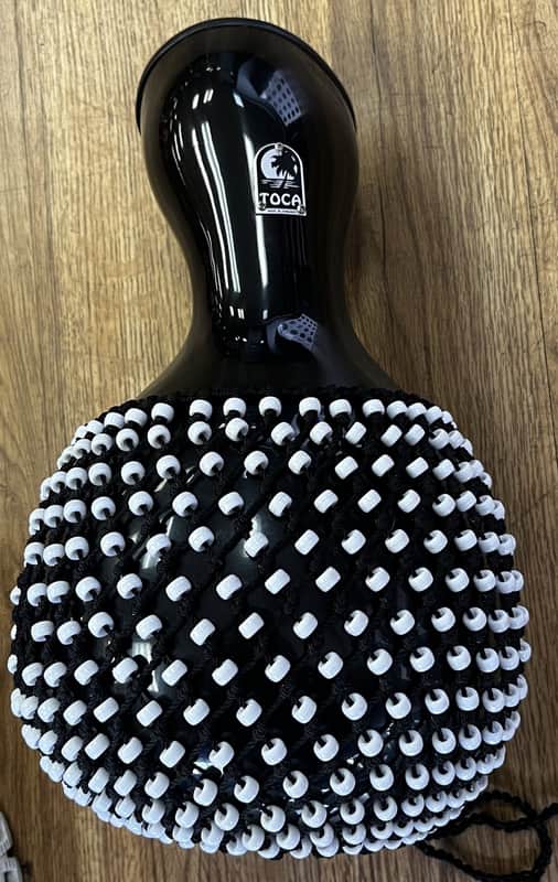 TOCA T2151B FIBERGLASS SHEKERE, BLACK WITH WHITE BEADS (USED) image 1