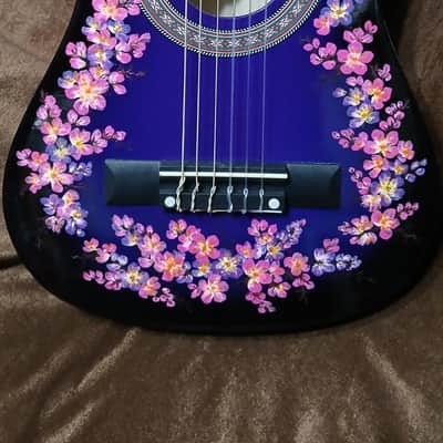 FLORAL HAND-PAINTED DARK PURPLE CLASSICAL GUITAR 30" image 4
