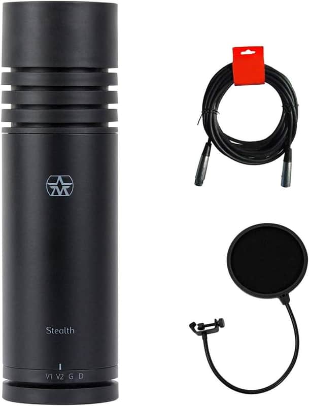 Aston Microphones Stealth Cardioid Active Dynamic Broadcast Microphone with Gator RI-POPFILTER and XLR Cable image 1