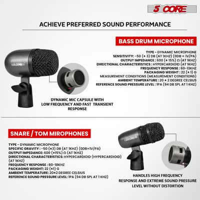 5 Core Conga Mic Snare Tom Microphone Drum Kit Condenser XLR Instrument Mics image 9