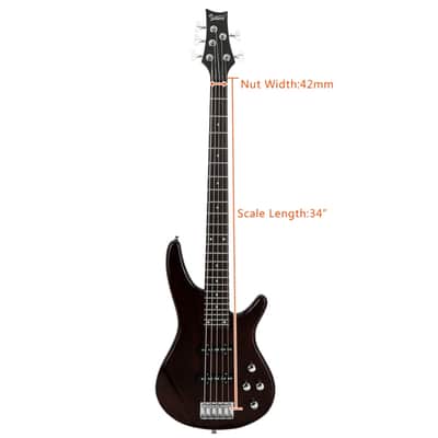 Glarry GIB Electric 5 String Bass Guitar Full Size SS Pick-up Brown image 9