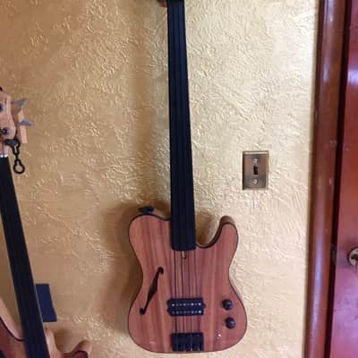 Custom Hollow body Fretless Tele Bass; Moses Graphite neck Koa top image 1