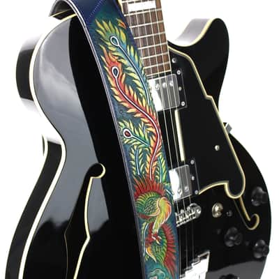 Walker & Williams KB-32 Skinny Cobalt Blue Premium Grain Leather Strap w/Hand Tooled Phoenix image 4