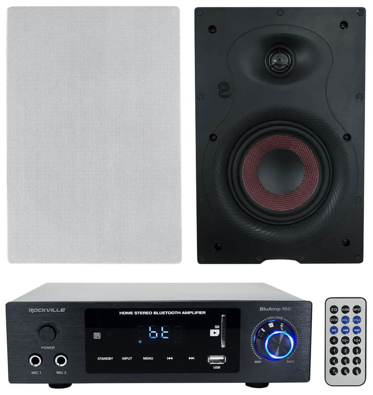 Rockville BLUAMP 150 Home Stereo Bluetooth Amp Receiver+2) 6.5" In-Wall Speakers image 1