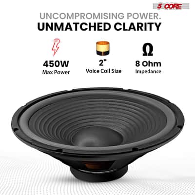 5 Core 15" Subwoofer Speaker Pair 450W MAX PA DJ Replacement Audio Sub Woofer 8Ohm Bass Driver image 2