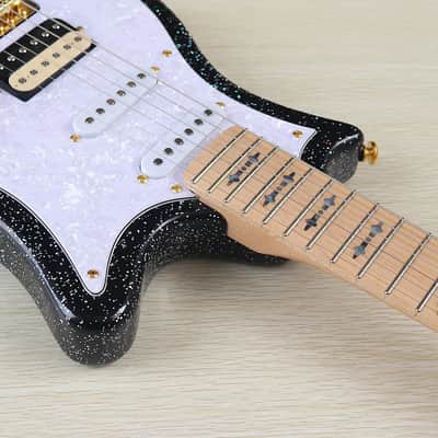 Sparkling Black HH  Custom Electric Guitar, Basswood Body, Maple Neck image 7