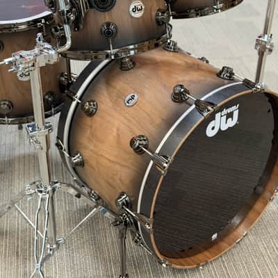 DW COLLECTOR'S PURE WALNUT 22-10-12-14-16 NATURAL TO QUICK EBONY BURST BLACK NICKEL HARDWARE image 4