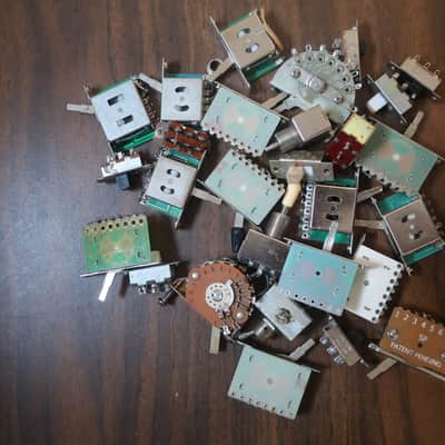 Vintage 1950s-2000s Guitar Parts Lot 300+Pieces Gibson Epiphone MIJ LP Fender Teisco Vox Harmony Bakelite Knobs Tuners 5 Way Switch LP Bridge Electronics Washers Springs Screws Misc Parts Harmony Kay Teisco Acoustic Electric Luither Repair Shop Gold Mine image 4