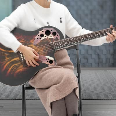 Glarry 41 inch Full-Size Cutaway Acoustic-Electric Guitar Grape Voice Hole Spruce Top Round Back 2020s - Sunset Color image 18