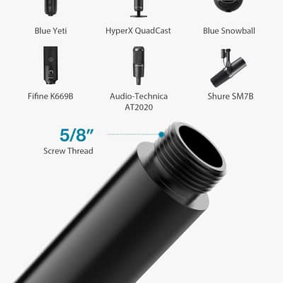Mic Stand Extension Tube, 2 Pieces 5/8" Thread Microphone Extension Pipe Mic Extender With 2 Pcs 3/8" To 5/8" Metal Adapter For Desk Mic Boom Arm Stand For Sm7B Mv7 Quadcast image 6
