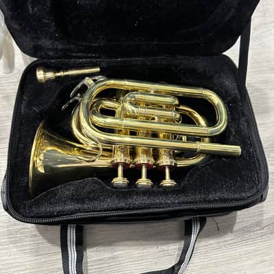 Brand new Pocket Trumpet with Hardcase and Mouthpiece - Brass Gold image 2