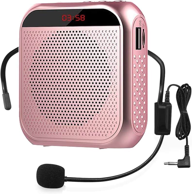 Portable Voice Amplifier with Wired Microphone Headset Rechargeable PA System Speaker Personal Microphone Speech Amplifier Power Amplifiers Loudspeaker for Teachers/Metting/Tour Guide (Rose Gold) image 1