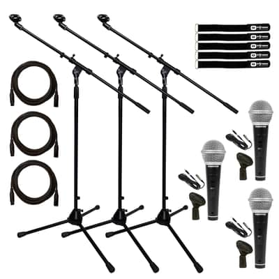 Handheld Dynamic Vocal Microphone w XLR 1/4" Cable Clip On/Off Switch & Stand 3pk image 1