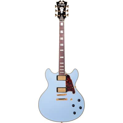 D'Angelico Deluxe Series Limited Edition DC Non F-Hole Semi-Hollowbody Electric Guitar Regular Matte Powder Blue Tortoise Pickguard image 3
