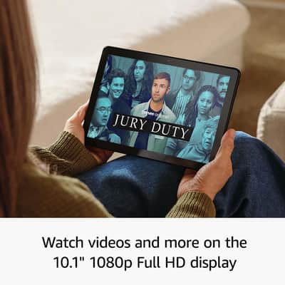 Amazon Fire HD 10 10.1" 32GB Wi-Fi Tablet, 13th Gen, Ocean + Vidpro 2-Person Wireless Lavalier Microphone Set + 32GB MicroSD Transcend Memory Card + Tablet Cradle for Tripods Ipad Tablet Tripod Mount Adapter Fist Most Tablets + 6" Tabletop Tripod & HandGr image 5
