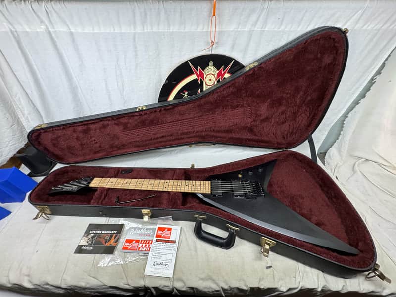 Washburn USA Custom Shop Vindicator Flying V Guitar with Case - Black image 1