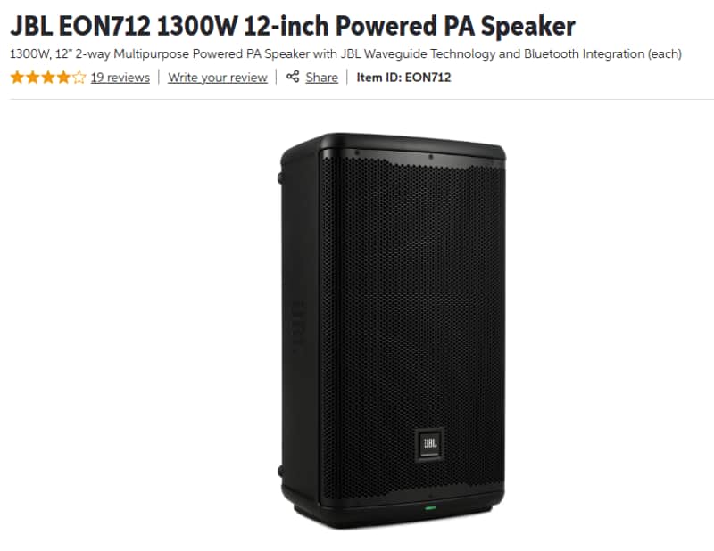 2PA's -JBL EON712 2-Way 1300-Watt Powered Loudspeaker 2021 - Present - Black image 1