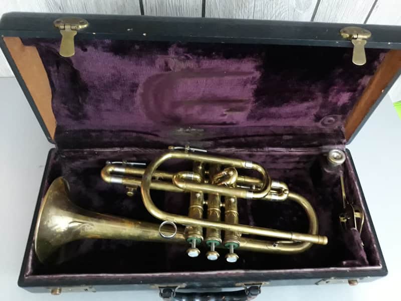 F.E. Olds Cornet, vintage w/ original Ambassador wood case - Consignment image 1