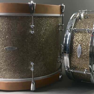 C&C Custom 2 Piece Jazz Bop Kit 18” Bass + 13” Snare Ginger / Champagne Glass Glitter Made in USA Maple Shells image 16