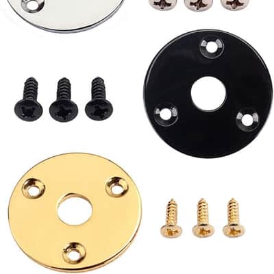 Round Guitar Jack Plate Indented 1/4 Inch Guitar Pickup Output Input Jack Socket Plate Metal Jack Plate with Screws for Electric Guitar Bass (Black) image 1