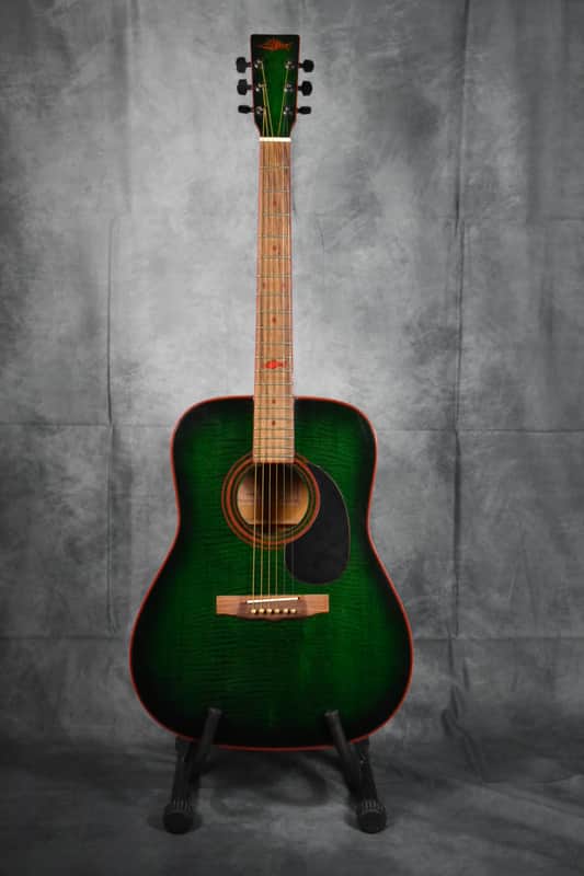 Marlin MF2-5 - Unique Vintage 80s Green Flame Top Acoustic Guitar Made In Korea image 1