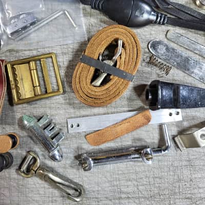Vintage Pile of  Switch Surrounds Strap Parts String Winders Harness Misc Guitar Junk Parts Luthier image 4