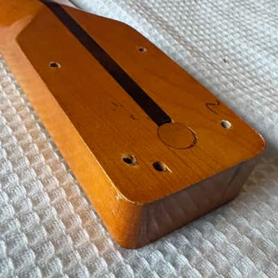 Fender Squire Tele,Telecaster Guitar NECK, CUSTOM UPGRADED to simulate a 60's Neck, with a NEW vintage Nitrocellulose Amber Finish,Kluson style tuners, New Vntage Tele Neck Logo decal image 13