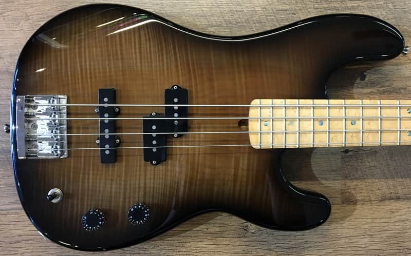 Valley Guitars Warmoth Custom Shop PJ Transparent Black Sunburst Finish Flamed Top Electric Bass Guitar image 1