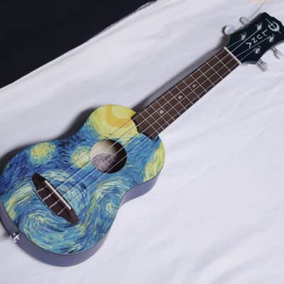 LUNA Starry Night Soprano UKULELE w/ Gig Bag, Strap Button, Tuner, new Uke - Mahogany - Blue image 2