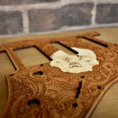 Wood Pickguard for Stratocaster HSS and SSS Hand Painted and Laser engraved Real Cherrywood with Unique Artwork "Stumble" image 3
