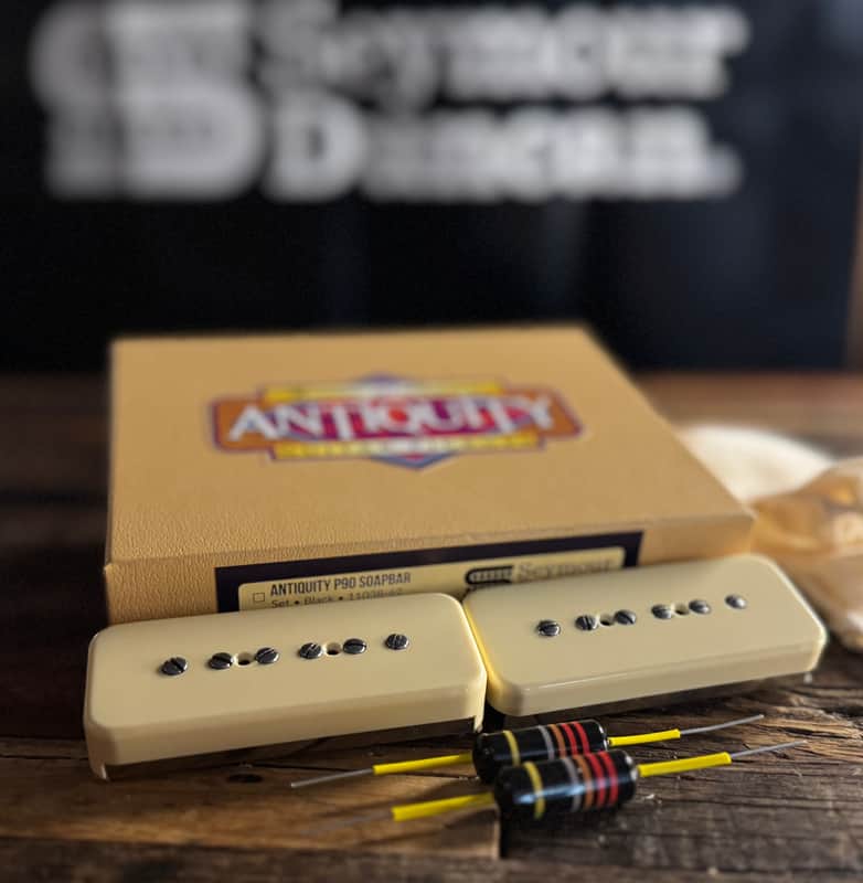 Seymour Duncan Antiquity P90 Soapbar Pickup Set with FREE Bumblebee .022 Capacitors Vintage Cream image 1