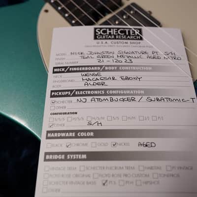 Schecter USA CUSTOM SHOP Nick Johnston PT S/H Wembley Teal Green Metallic Aged Nitro w/ Case NOS (2022) image 11