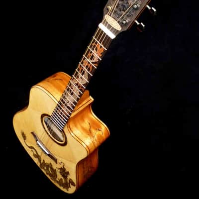 Acoustic Dreadnought Guitar Handmade by Blueberry Dragon Motif image 9