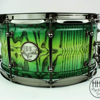 HHG Drums 14x7 Ash Stave Snare, Electric Green Burst image 1