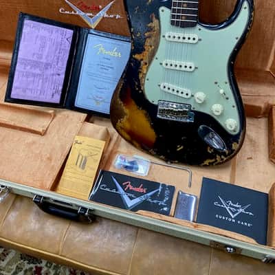 Fender Stratocaster Customshop SUPHREL 1963RI 2024 - Super Faded Aged Black Over 3-Colour Sunburst image 17