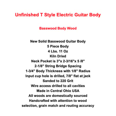 Cherry Burst Basswood T-style guitar body - Made in USA! image 11