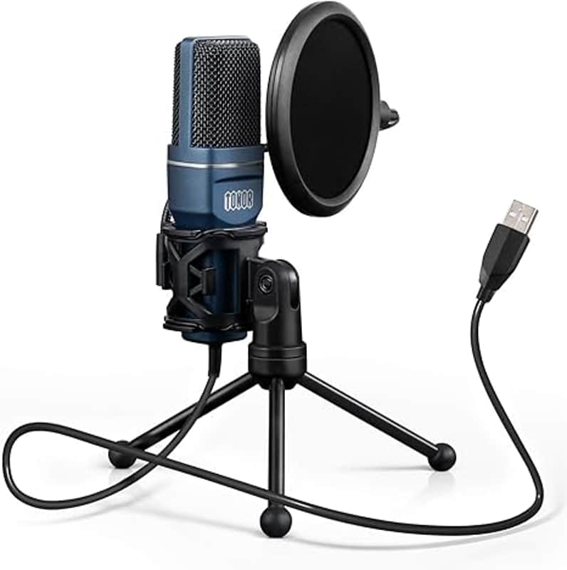 USB Microphone, Computer Cardioid Condenser PC Gaming Mic with Tripod Stand & Pop Filter for Streaming, Podcasting, Vocal Recording, Compatible with Laptop Desktop Windows Computer image 1