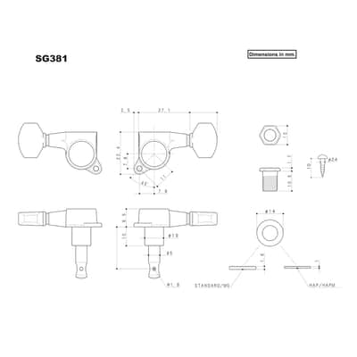 Gotoh Schaller-Style Knob Tuners SG381 - 07 - 6 in a line Black 07223BX image 5