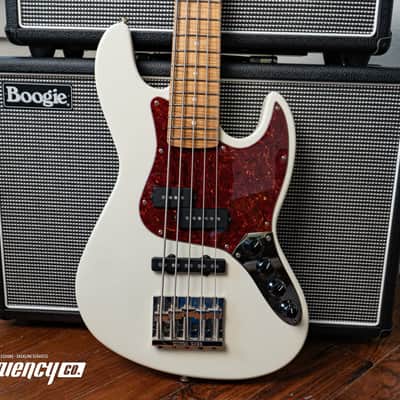 Gregg Guitars PJ5 Bass in Olympic White with an Chambered Ash Body and Roasted Flamed Maple Neck image 7