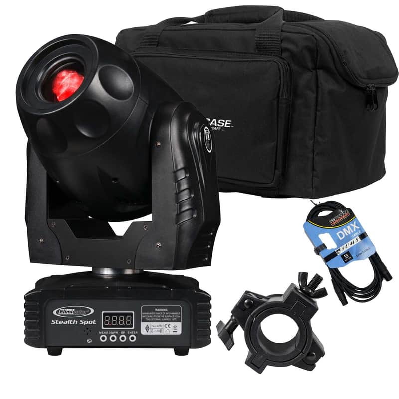 Eliminator Lighting Stealth Spot LED Moving Head, ADJ F4 Par Bag, DMX Cable, O Clamp Bundle image 1