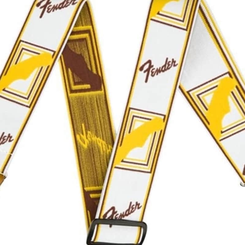 Fender 0990686005 2" Weighless Monogrammed Guitar Strap, White/Brown/Yellow image 1