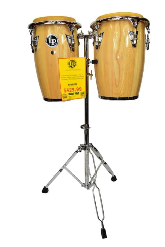LP Junior Wood Congas with Chrome Hardware and Stand, Natural image 1