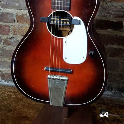 Five Star/Harmony Stella Parlor Acoustic Guitar w/ Goldfoil Pickup & Rubber Bridge (1960s, Redburst) image 21