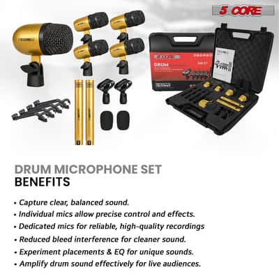 5 Core Drum Microphone Kit 7 Piece All Metal Drummer Instrument Mics Tom/Snare & Cymbals Set image 7