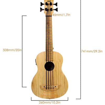 AKLOT Acoustic-Electric Bass Ukulele bamboo with soft case, humidifier, strap and tuning key image 1