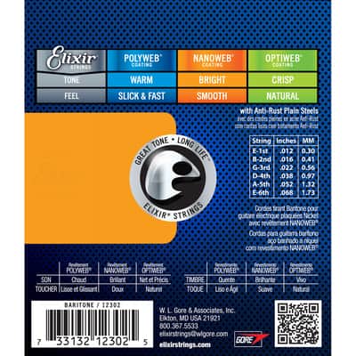 Elixir 12302 NanoWeb Baritone Electric Guitar Strings (12-68) image 3