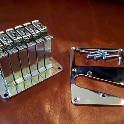 2TEK Guitar Bridge Bright Nickel with Tele Bridge Plate image 1
