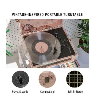 Crosley CR8017B 3-Speed Voyager Portable Turntable with Bluetooth Out - Floral-NEW image 2