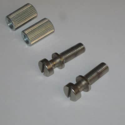 ONE pair of used (lightly relic'd) Gibson (API) Brushed Satin NICKEL finish STUDS (mounting pieces) and Silver finish ANCHORS (inserts) from 2014, for PTTP Brushed Satin NICKEL Finish Stop Bar Tailpiece (Stop Bar Tailpiece NOT included) image 15